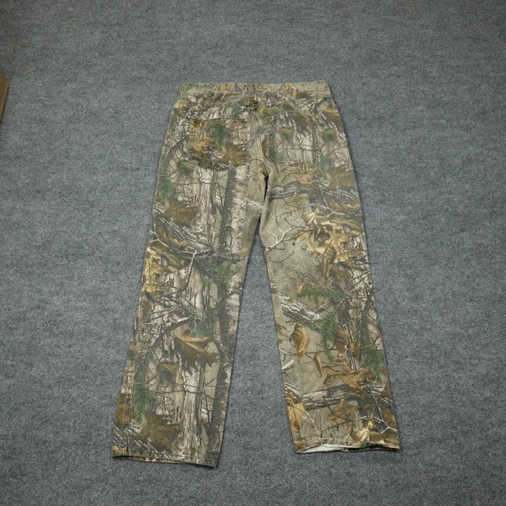Realtree Pants Mens 36x32 Green Xtra Camo Straight Leg Cotton Button Fly D-Ring